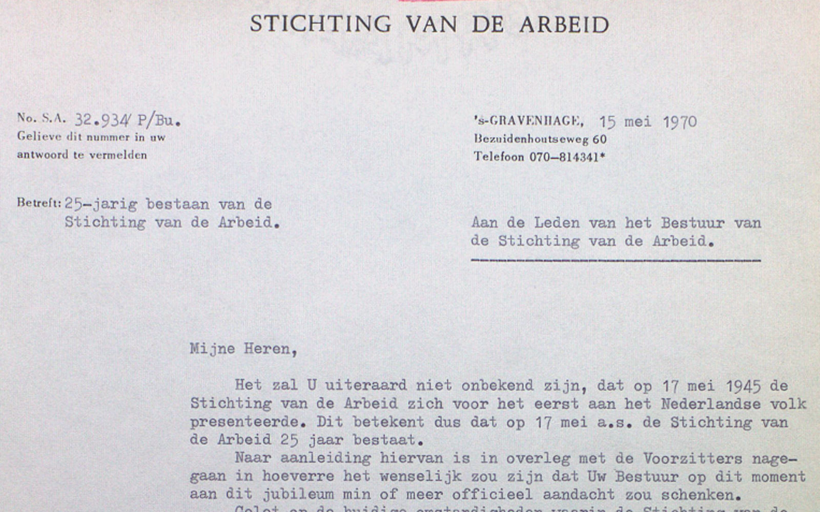 Brief 25 Stichting van de Arbeid