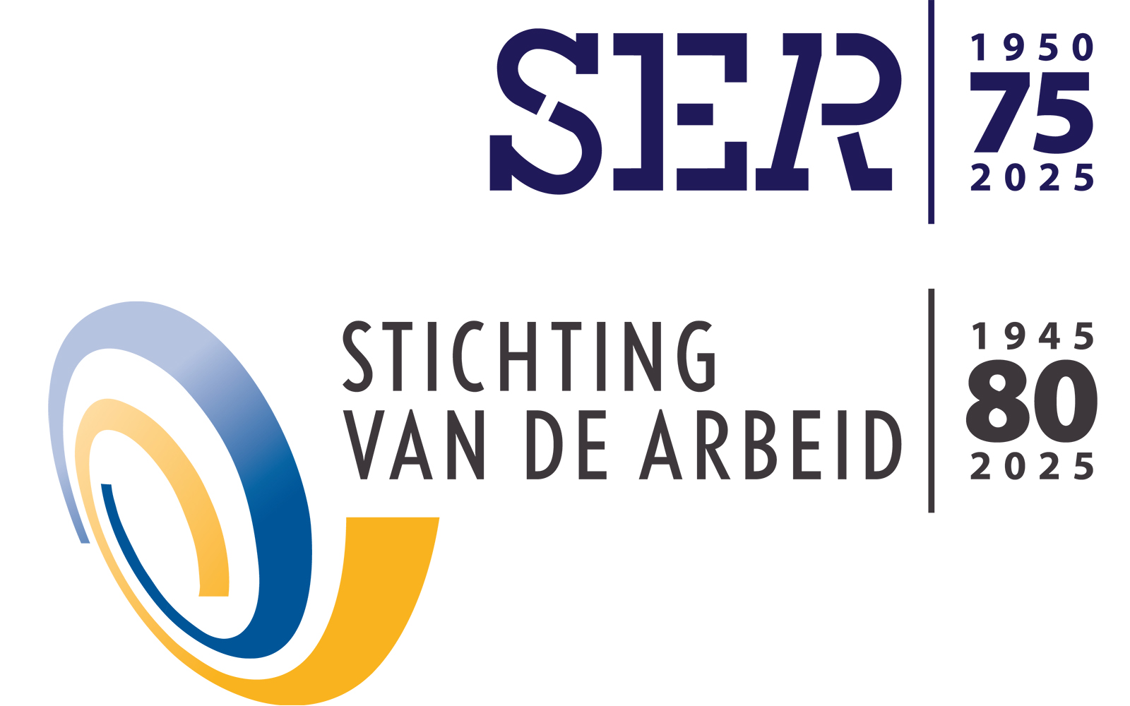 Logo Stichting van de Arbeid 80 jaar en SER 75 jaar