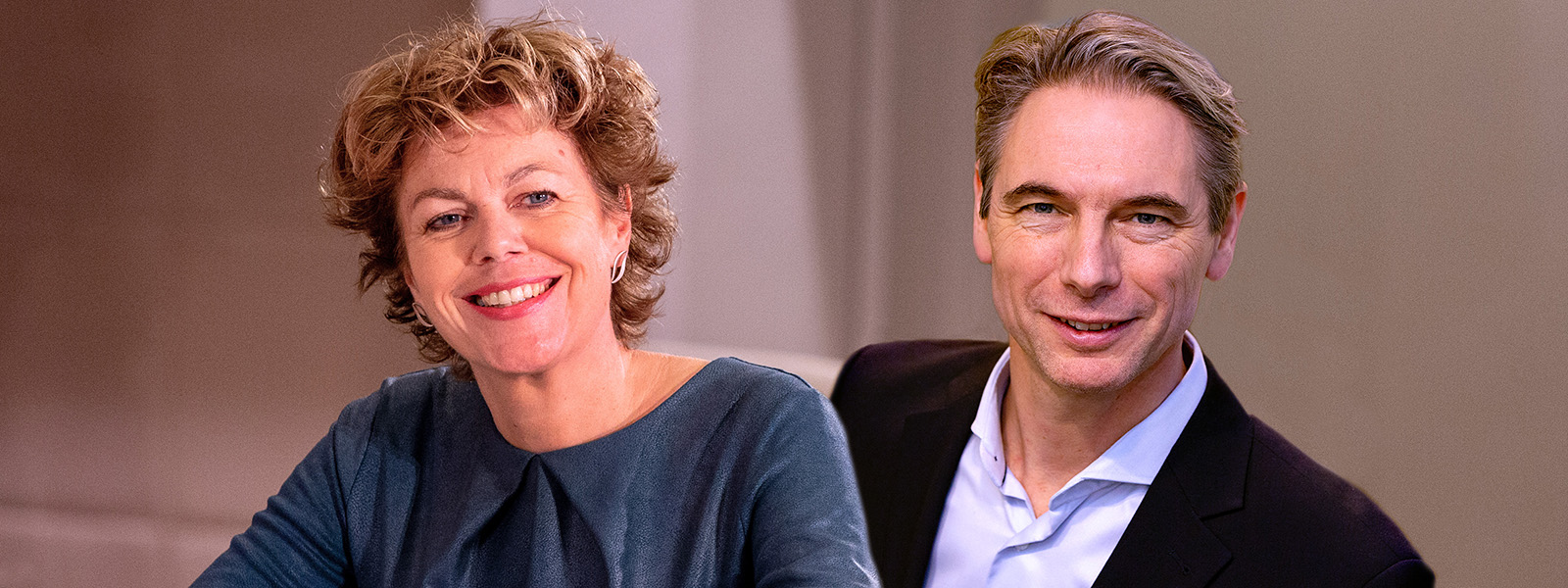 De voorzitters van de StvdA: Ingrid Thijssen (VNO-NCW) en Tuur Elzinga (FNV)